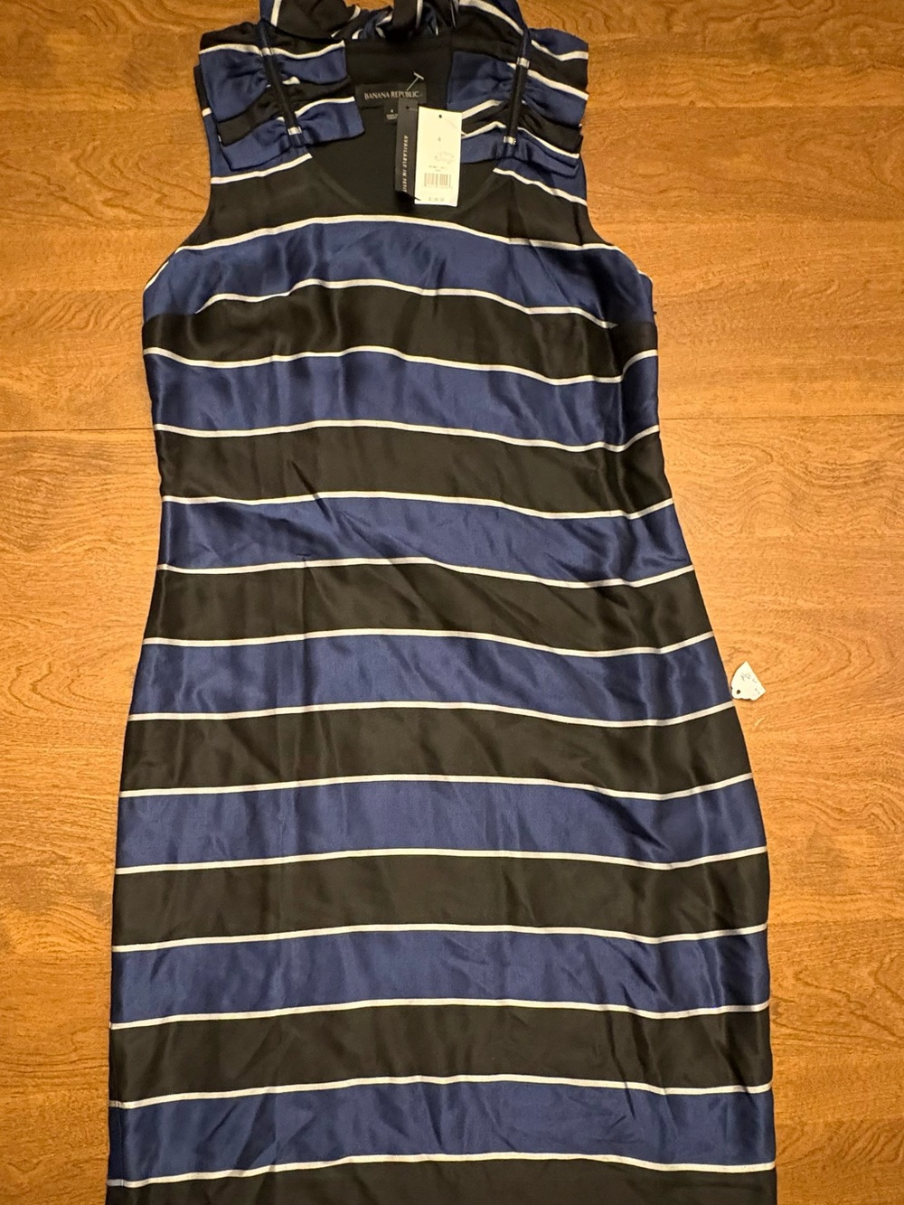 Banana Republic Navy Blue and Black Striped Sleeveless Midi Dress